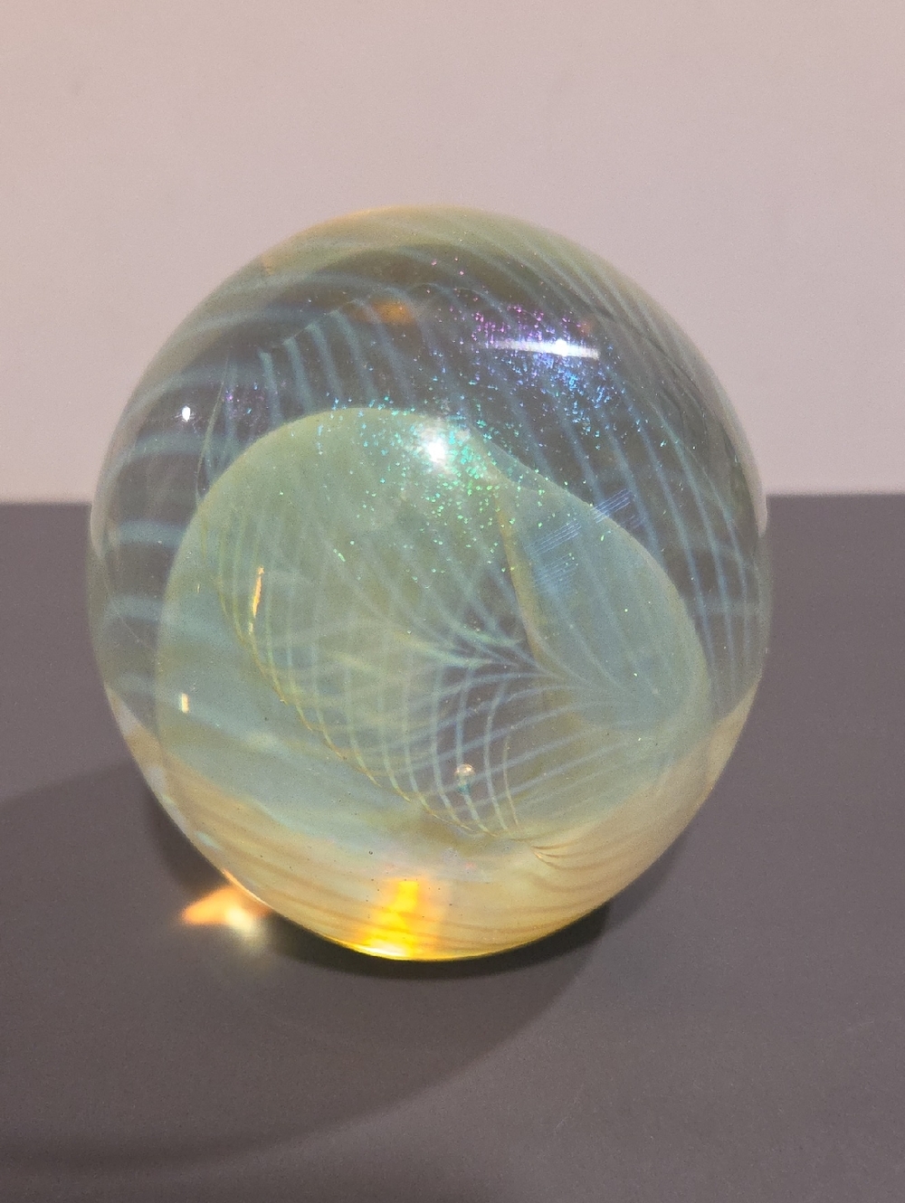 Robert Eikholdt Handblown Art Glass Sphere in Iridescent 1986